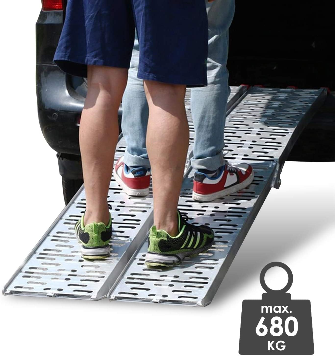 2X Auffahrrampe,Faltbare Verladerampe, rutschfeste Verladeschiene, Aluminium Laderampe, 680 kg Tragfähigkeit,Auto Laderampe,Motorradrampe