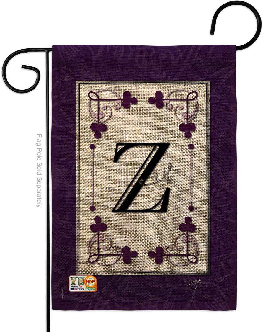 Classic Z Initial Burlap Garden Flag Monogram Country Living Simply Beauty Floral Vintage Letter Everday Small Decorative Gift Yard House Banner Double-Sided Made In USA 13 X 18.5