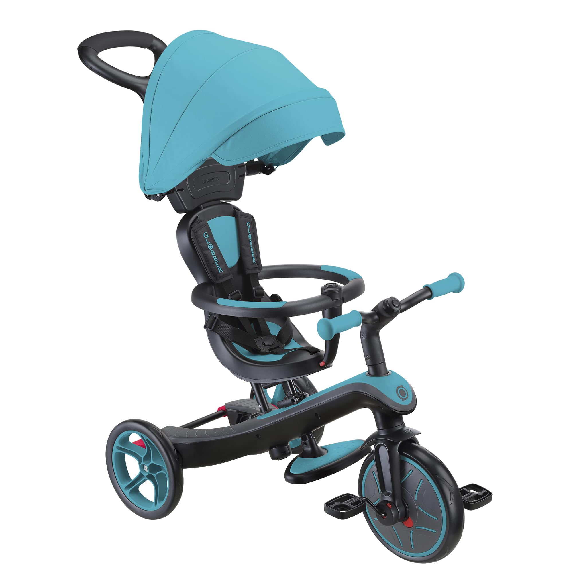 Globber - Triciclo Explorer 4 in 1 - Triciclo evolutivo e drenante per bambini dai 10 mesi ai 5 anni - Versione 2 - Blu Turchese