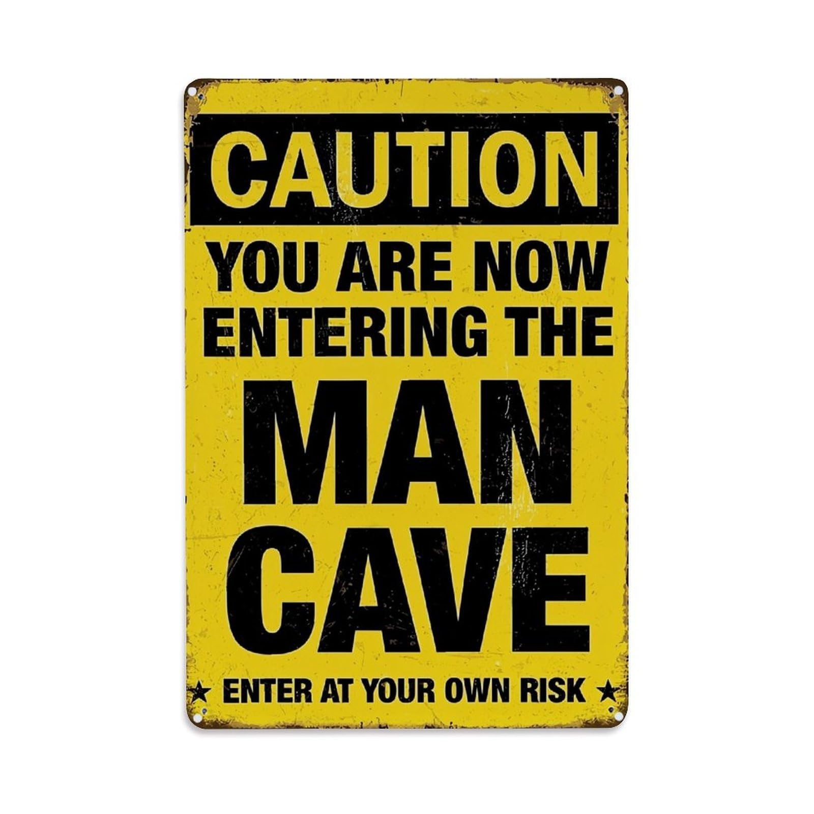 Caution Man Cave Sign Retro Metal Tin Sign, Vintage Metal Poster for home, Gaming Room, Studio Workshop,Bar,Garage Wall Art Decor 8x12 Inch