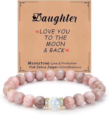 MPRAINBOW Gold Beaded Bracelet for Mom - Birthday for Mama Grandma Daughter, I Love You Handmade Moonstone Bracelets Jewelry Gift for Mother from Daughter/Son
