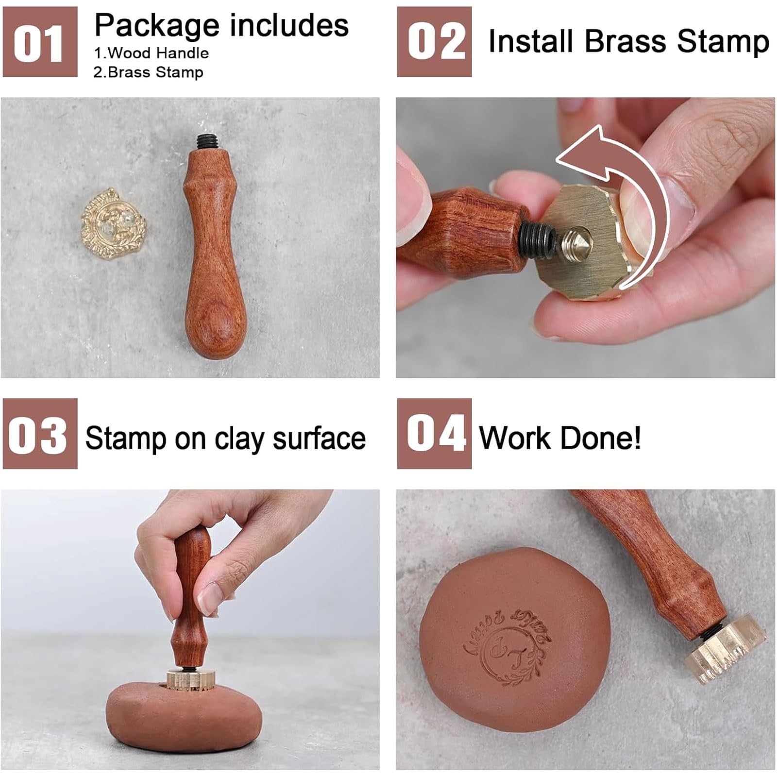 Personalisierter Keramik-Signaturstempel, individueller Messingstempel mit Holzgriff for Ton und Keramik, erstellen Sie Ihr eigenes Design Zeichen(3Inches)