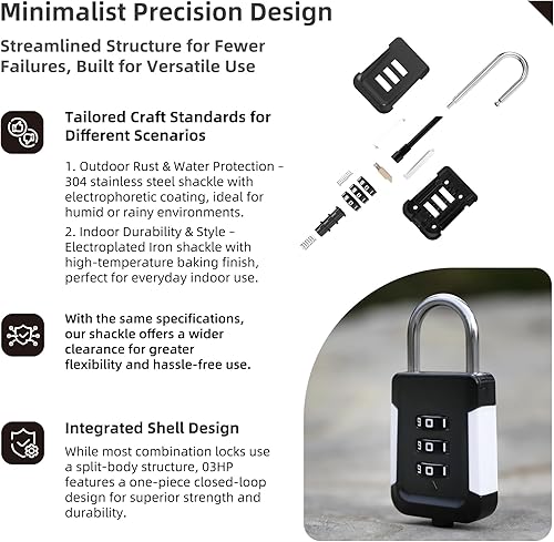 Miniatura 4 de Cerradura de combinación para casillero, cerradura de casillero de gimnasio, candado de combinación pequeña para equipaje, cremallera de maleta,