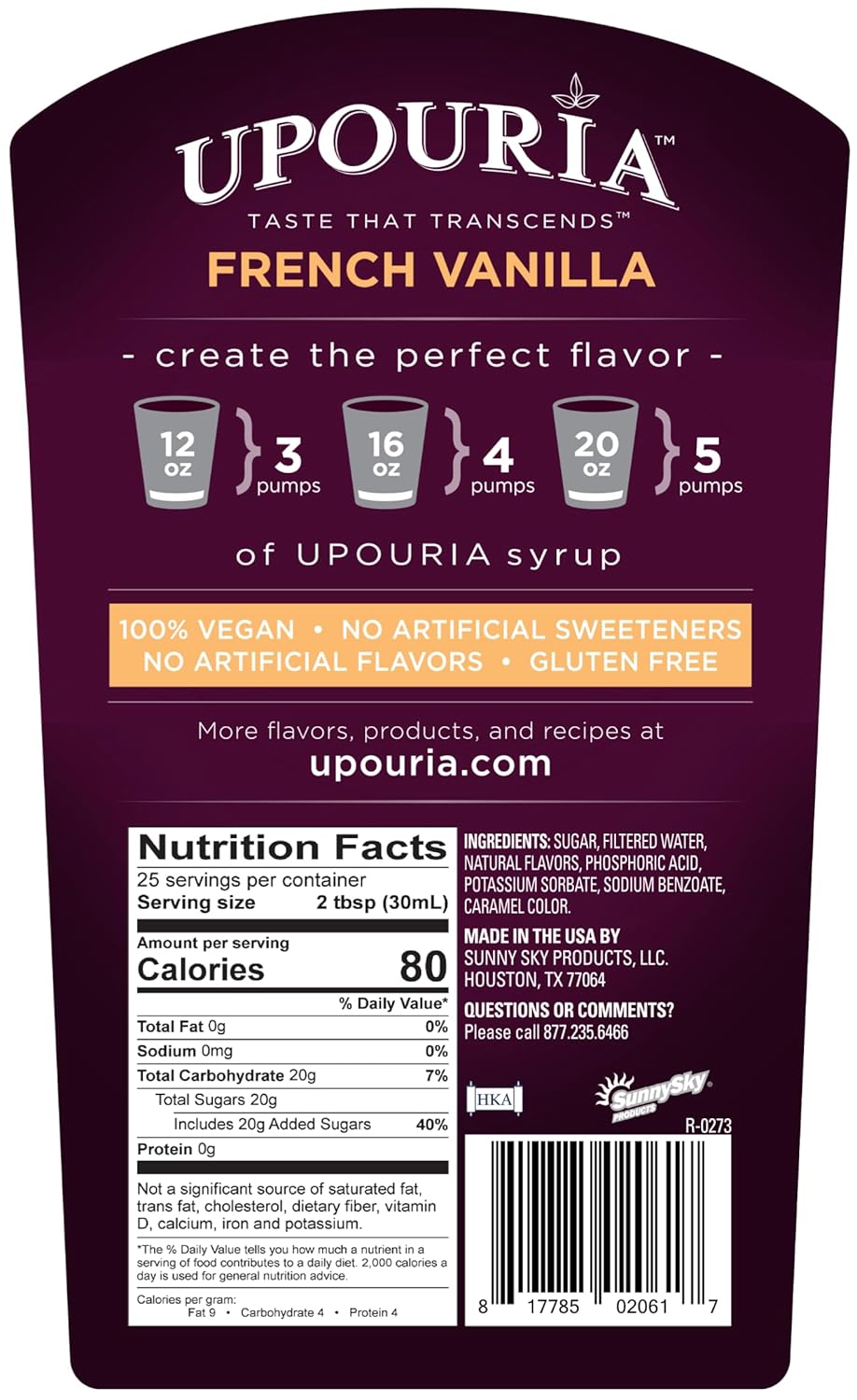 Upouria French Vanilla & Hazelnut Coffee Syrup Flavoring, 100% Vegan, Gluten Free, Kosher, 750 mL Bottle (Pack of 2) with 2 Coffee Syrup Pumps