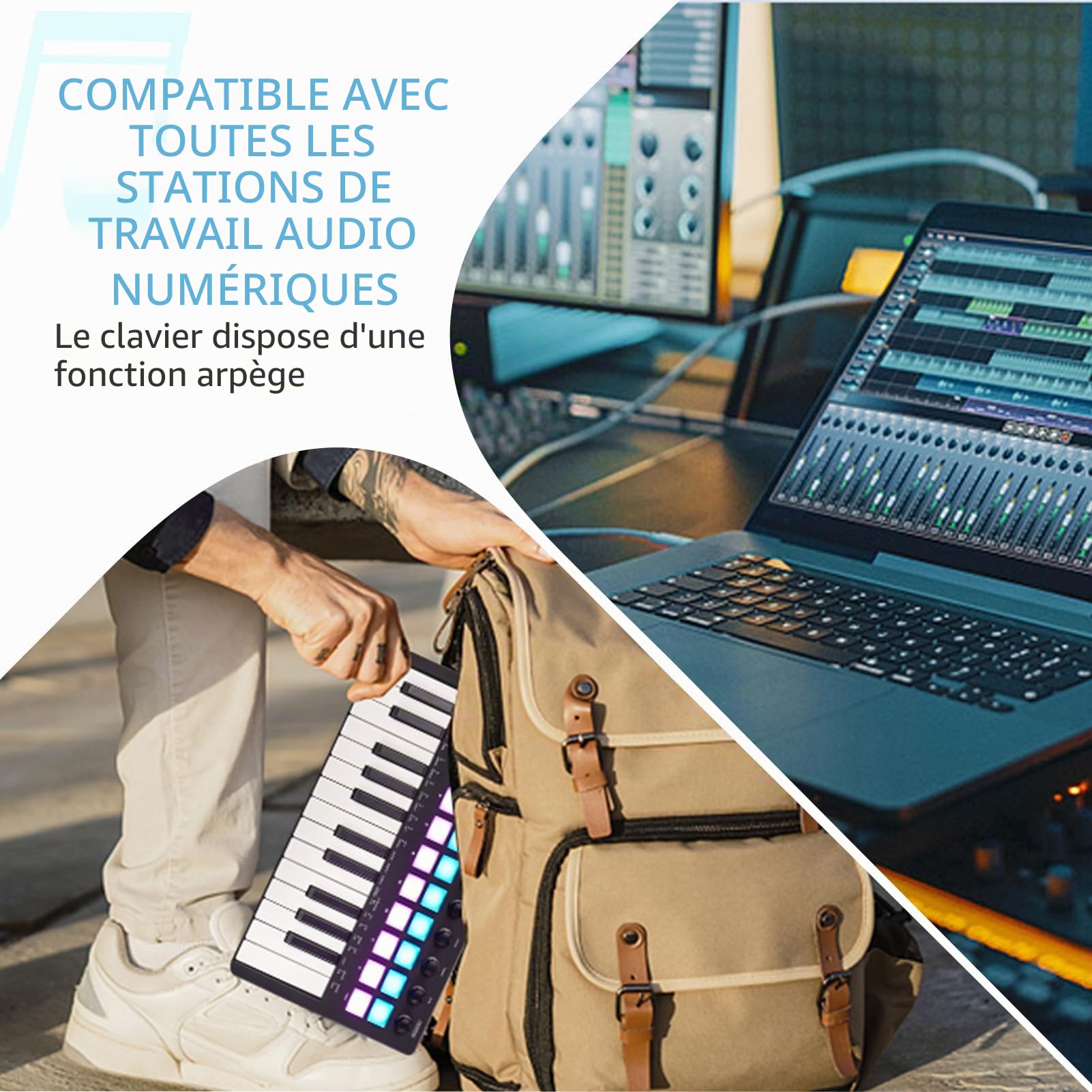 M-VAVE Clavier MIDI USB Portable, Midi Keyboard, Clavier MIDI amélioré, Clavier Arranger Portable Rechargeable Clavier RGB Pad Clavier SMK-25II Noir et Blanc Batterie Intégrée