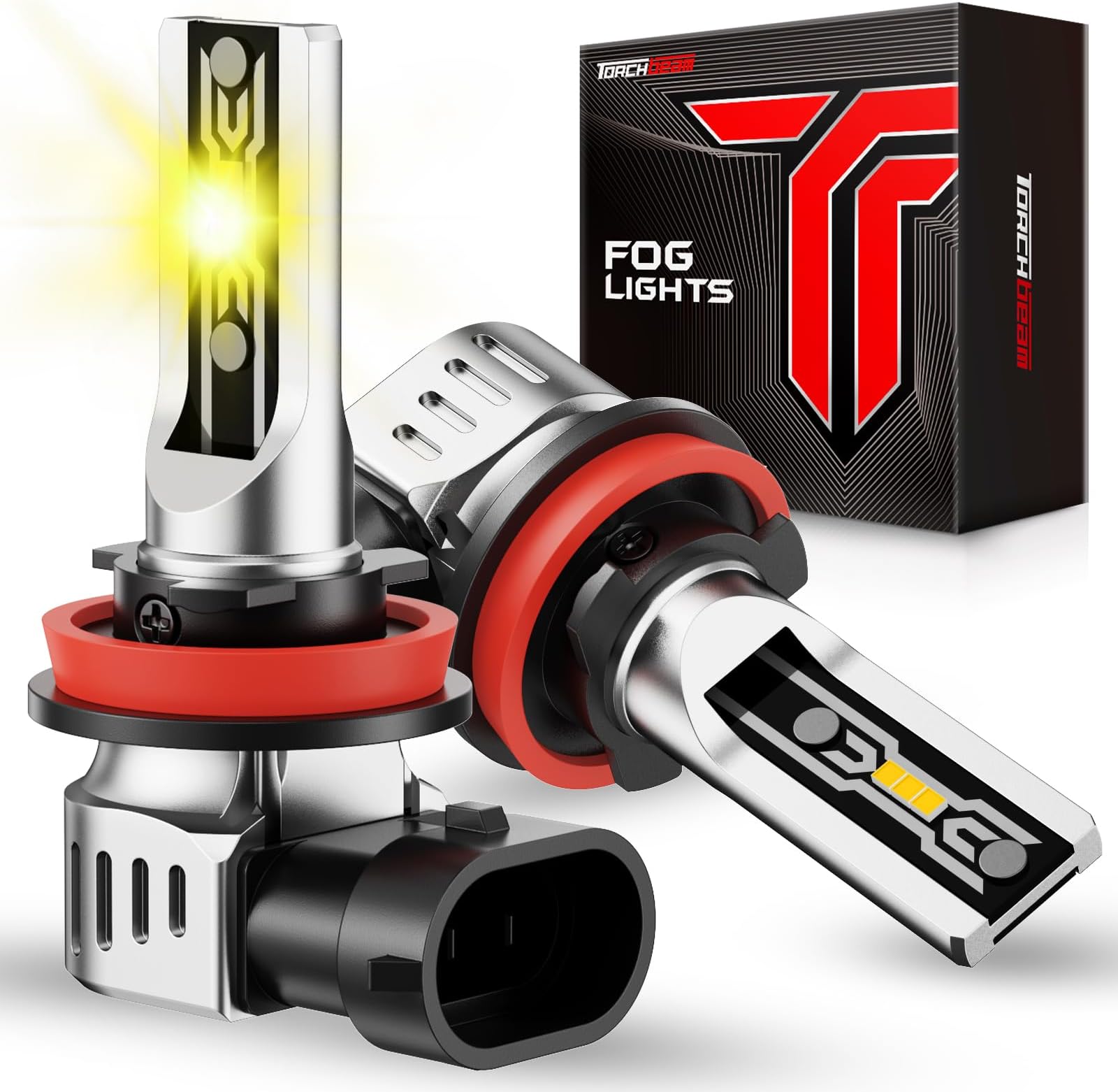 Torchbeam H11/H16/H8 Yellow LED Fog Light Bulbs, 12000LM Upfrade Lighting, 600% Brightness H11 Yellow LED Fog Lights, 1:1 Replacement for Cars, Trucks and SUVs, Installation