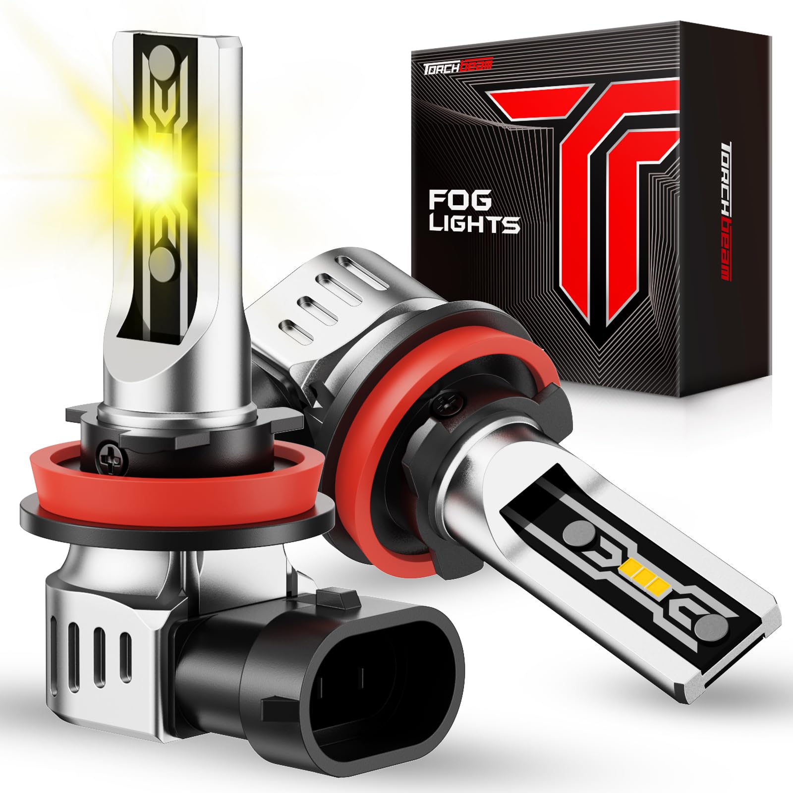Torchbeam H11/H16/H8 Yellow LED Fog Light Bulbs, 12000LM Upfrade Lighting, 600% Brightness H11 Yellow LED Fog Lights, 1:1 Replacement for Cars, Trucks and SUVs, Installation