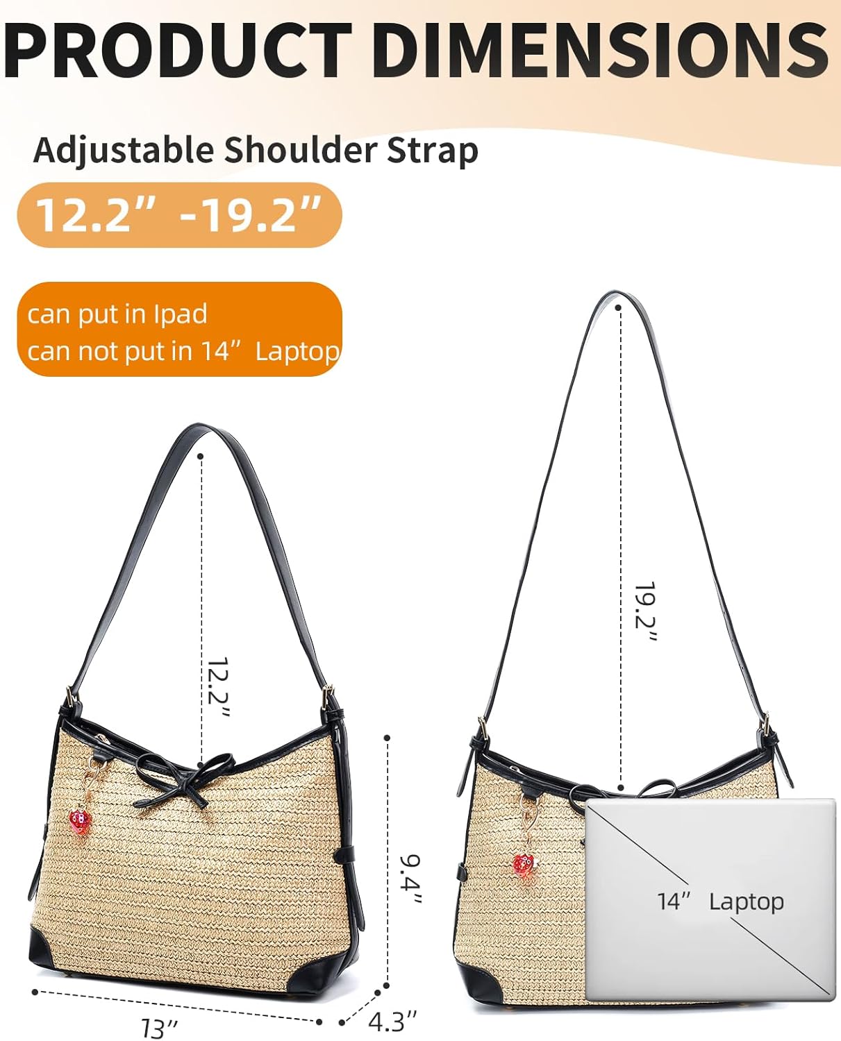Herald Straw Woven Purse for Women, Summer Beach Hobo Raffia Crossbody Bag Shoulder Handbag Tote with Adjustable Strap