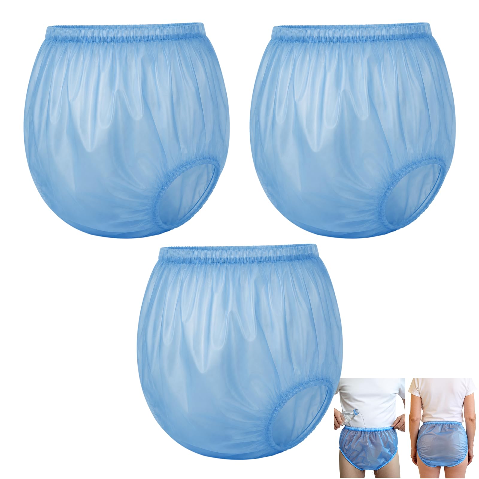 3 Pack Adult Incontinence Diaper Covers | Rubber Underwear, Blue M