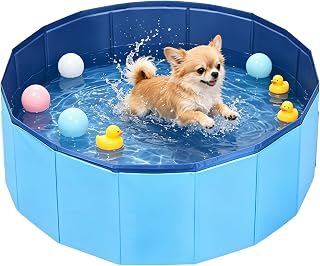 VEEKAY Hundepool Faltbar,60 x 20CM Hundepools für Kleine,Mittelgroße,Zusammenklappbarer Robuster Wasserdichter Schwimmpool für Kleine,Schnelle Entwässerung,Anti-Rutsch Badewanne