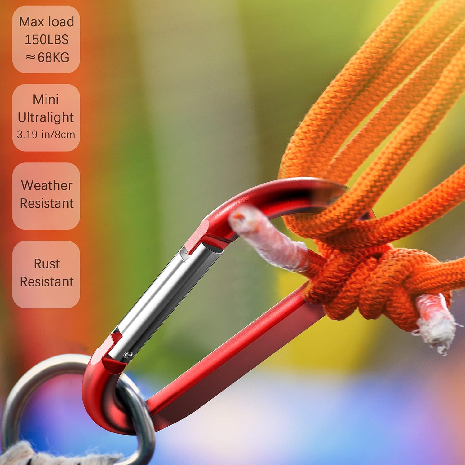 sprookber 3" Carabiner Clip Keychain, D Ring Caribeaner Clip, Key Clip Caribeener, Spring Snap Hook for Bag/Buckle, Set of 10 - Image 4