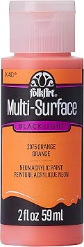 FolkArt, Multi-Surface Acrylic Paint, Blacklight, Neon, 2 oz, Pack of 1, Orange