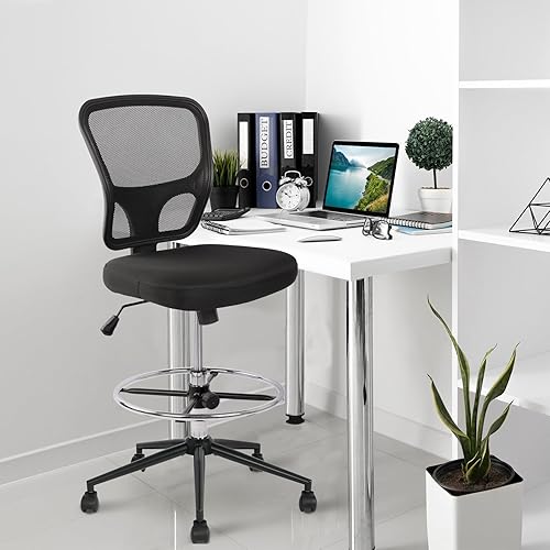 Miniatura 2 de Silla de dibujo, silla de oficina alta para escritorio de pie, taburete de dibujo con soporte lumbar, altura ajustable y anillo para el pie, color