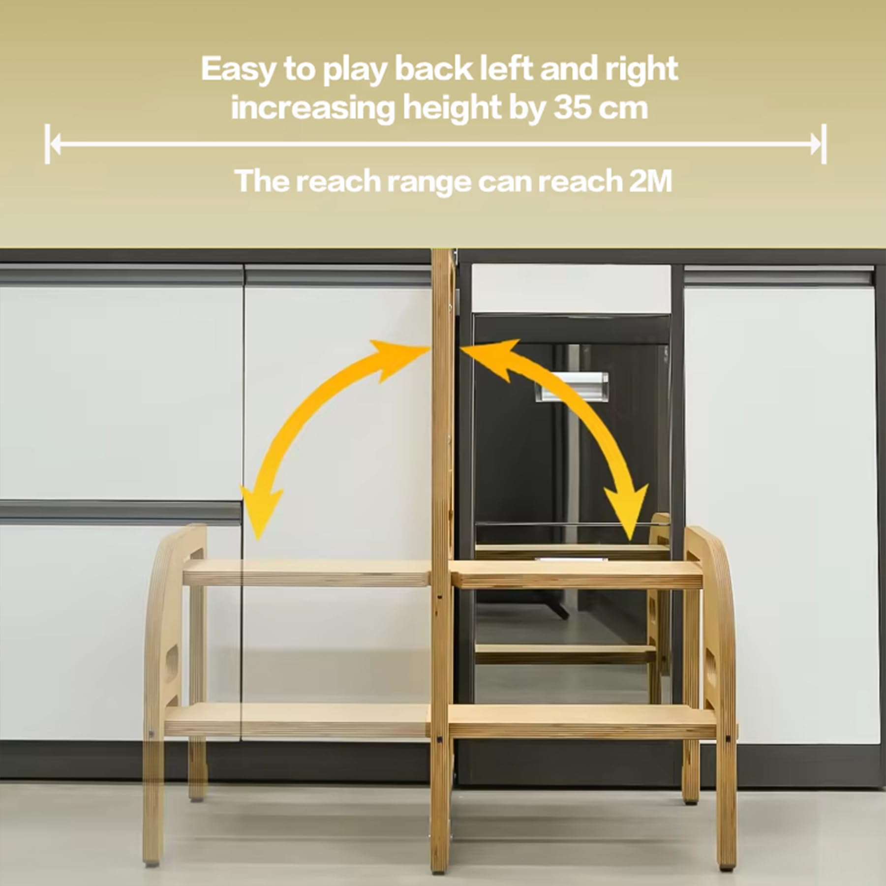 Sgabello a gradini in legno per adulti, scala pieghevole in 2 fasi con slot di stoccaggio nascosto, design destro sinistro universale, aiutante di risparmio di spazio resistente per l'armadio da cucin