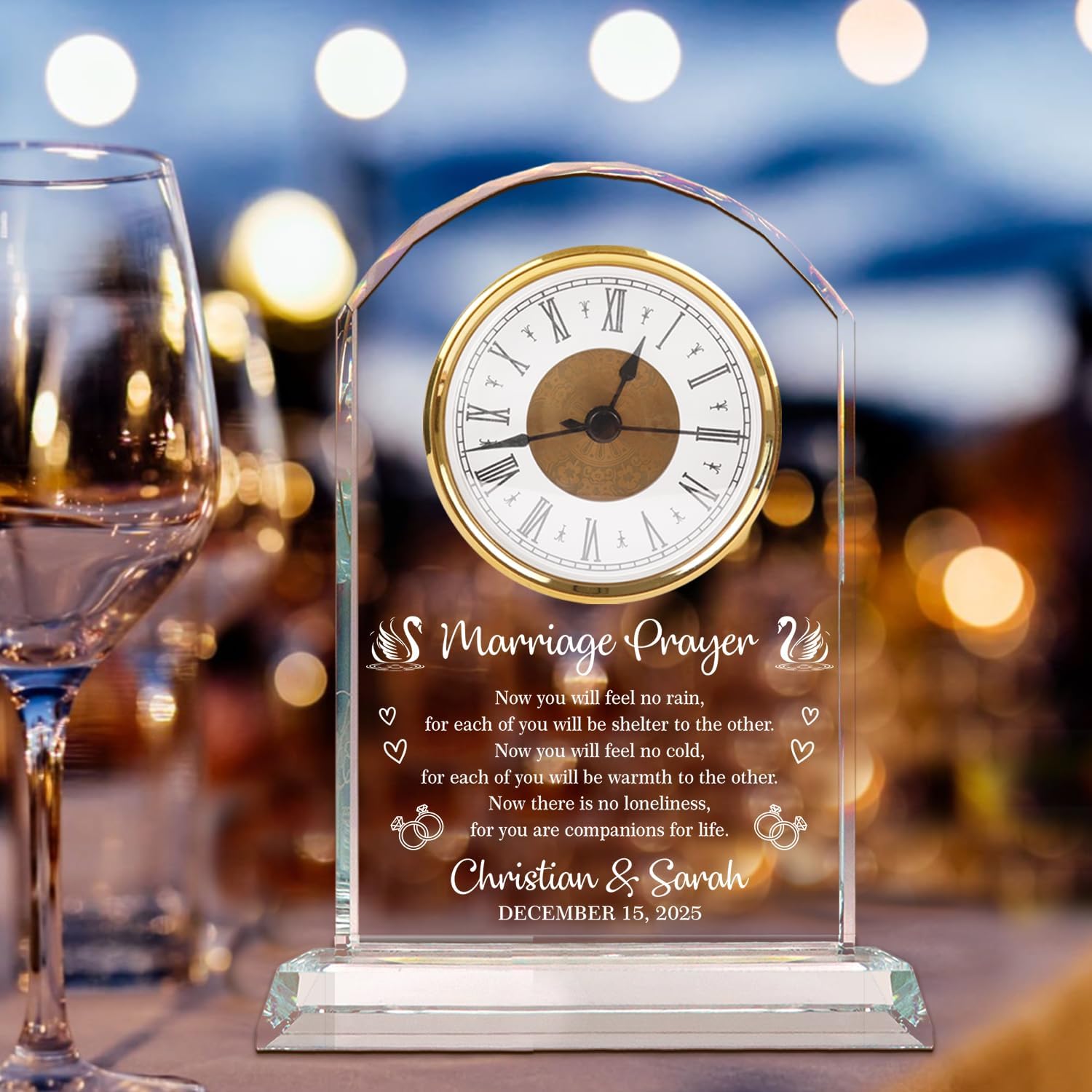 Personalized Clock Wedding for Couples, K9 Crystal Clear Glass, Custom Wedding Crystal Clock, A Treasured Gift to Commemorate A Romantic Moment