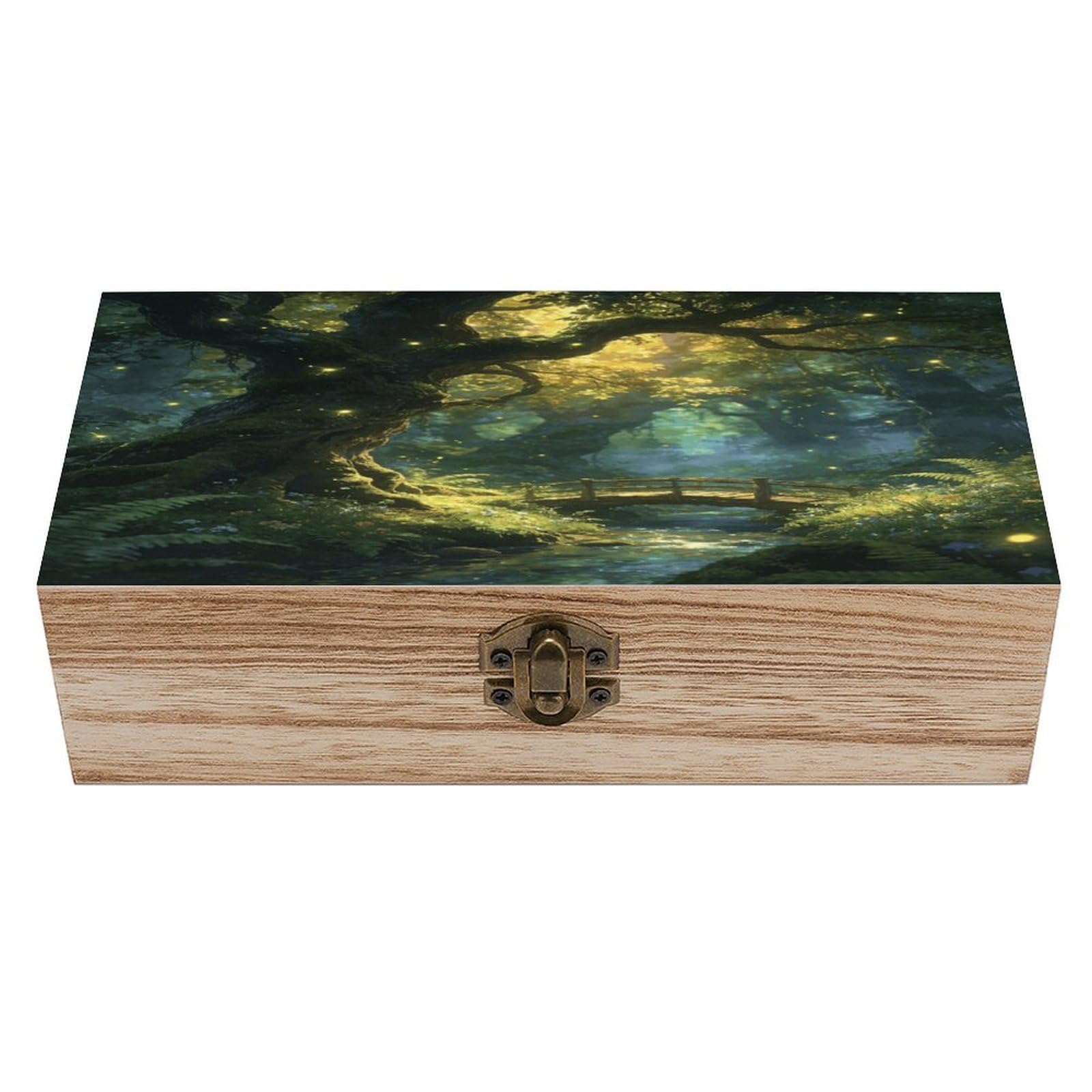 LZQPOEAS Enchanted Forest Wooden Keepsake Box Wooden Storage Box Container with Hinged Lid Beautiful Wood Memory Box Decorative Jewelry Case for Crafts Art Hobbies & Trinket Storage