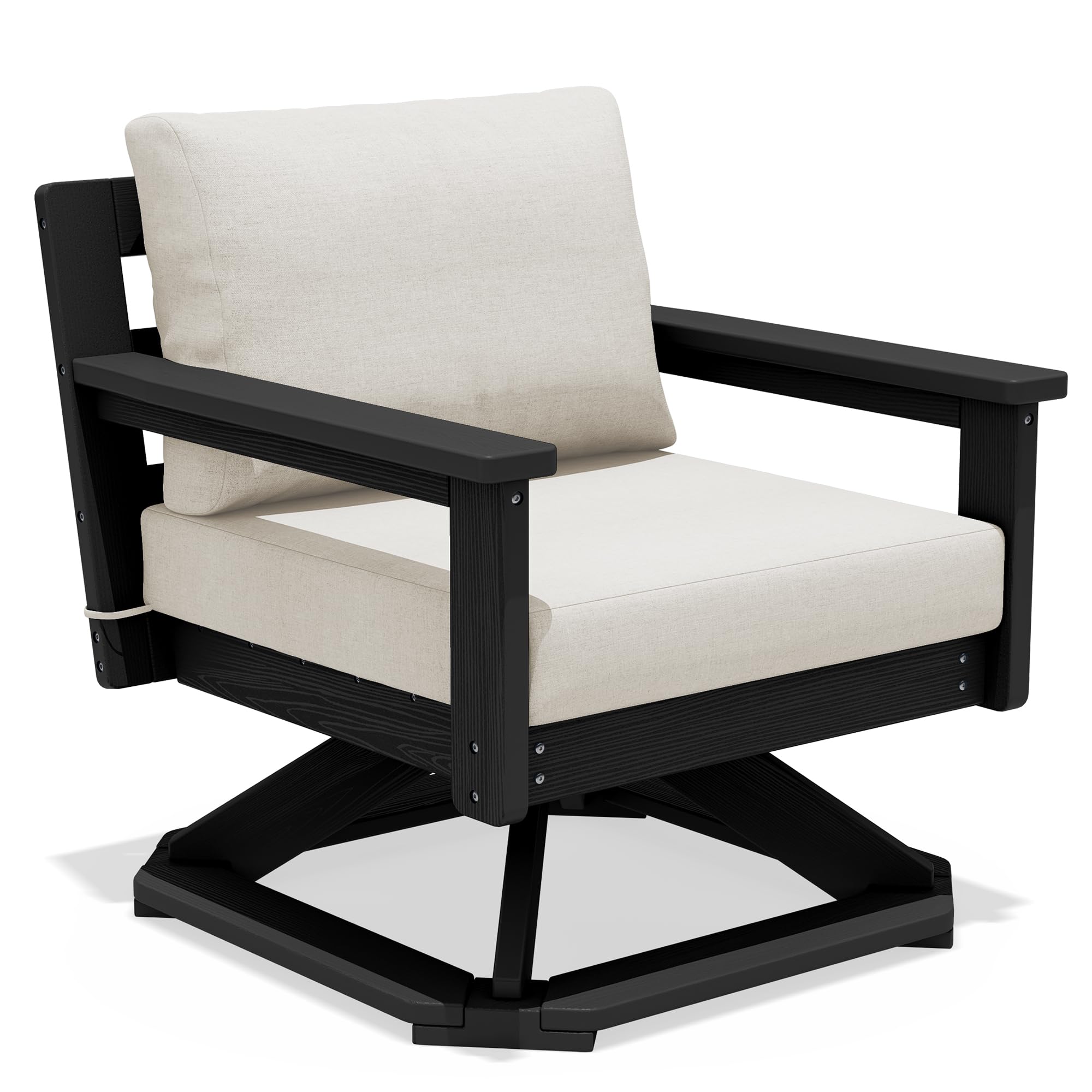 SERWALL Outdoor Swivel Chair, Oversized Patio Sofa Chair with 360° Rotation