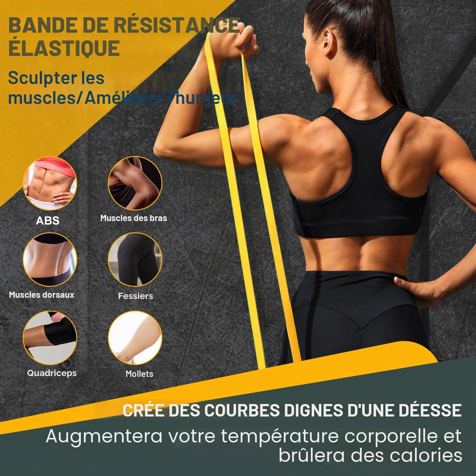 Lot de 5 Bandes de Résistance avec Ancrage de Porte pour Fitness, Yoga, Pilates, Musculation