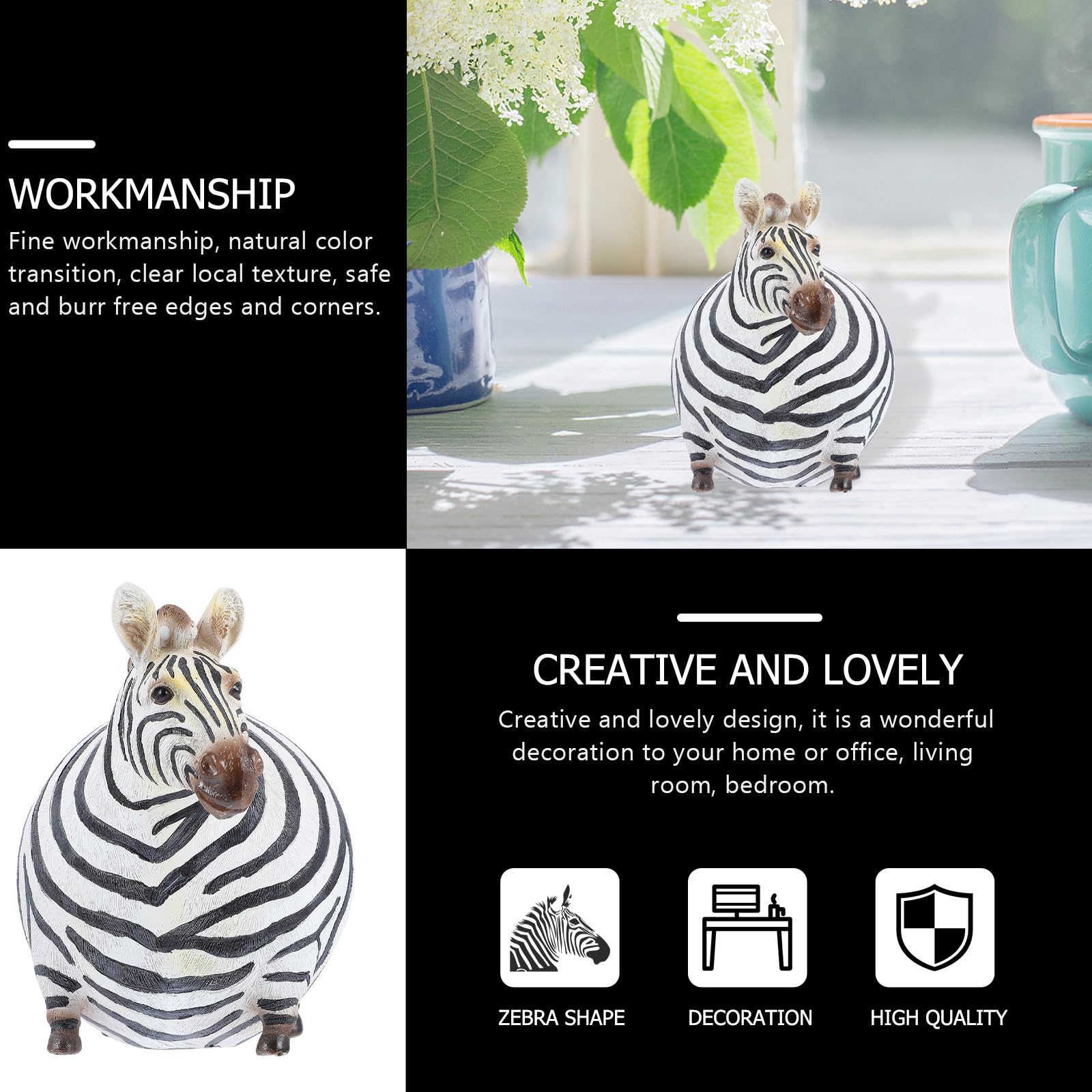 Statuina Zebra in Resina Bianca e Nera, Decorazione Tavolo Casa Regalo