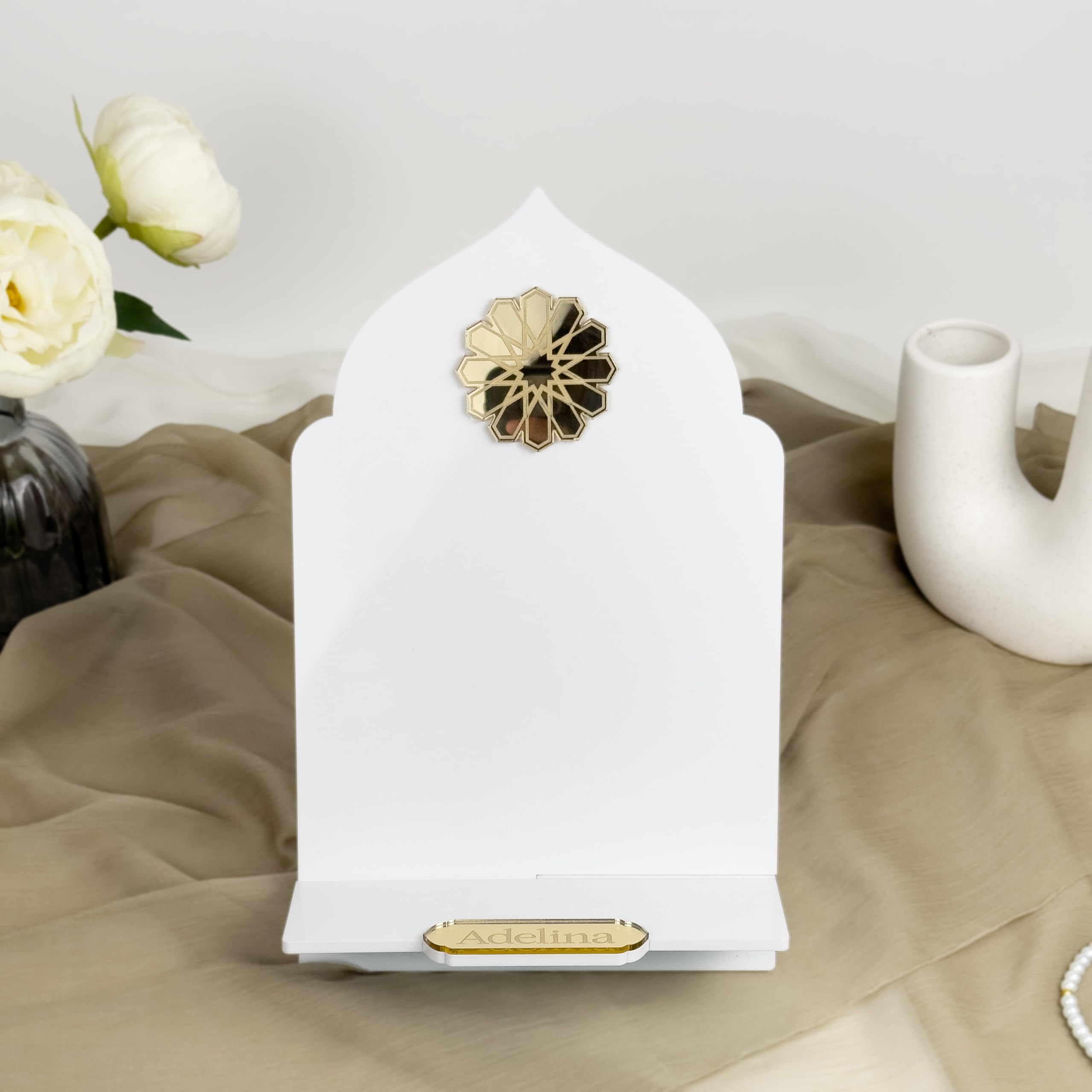 Support pour coran - Table de lecture verticale - Cadeau islamique unique et personnalisé (blanc)