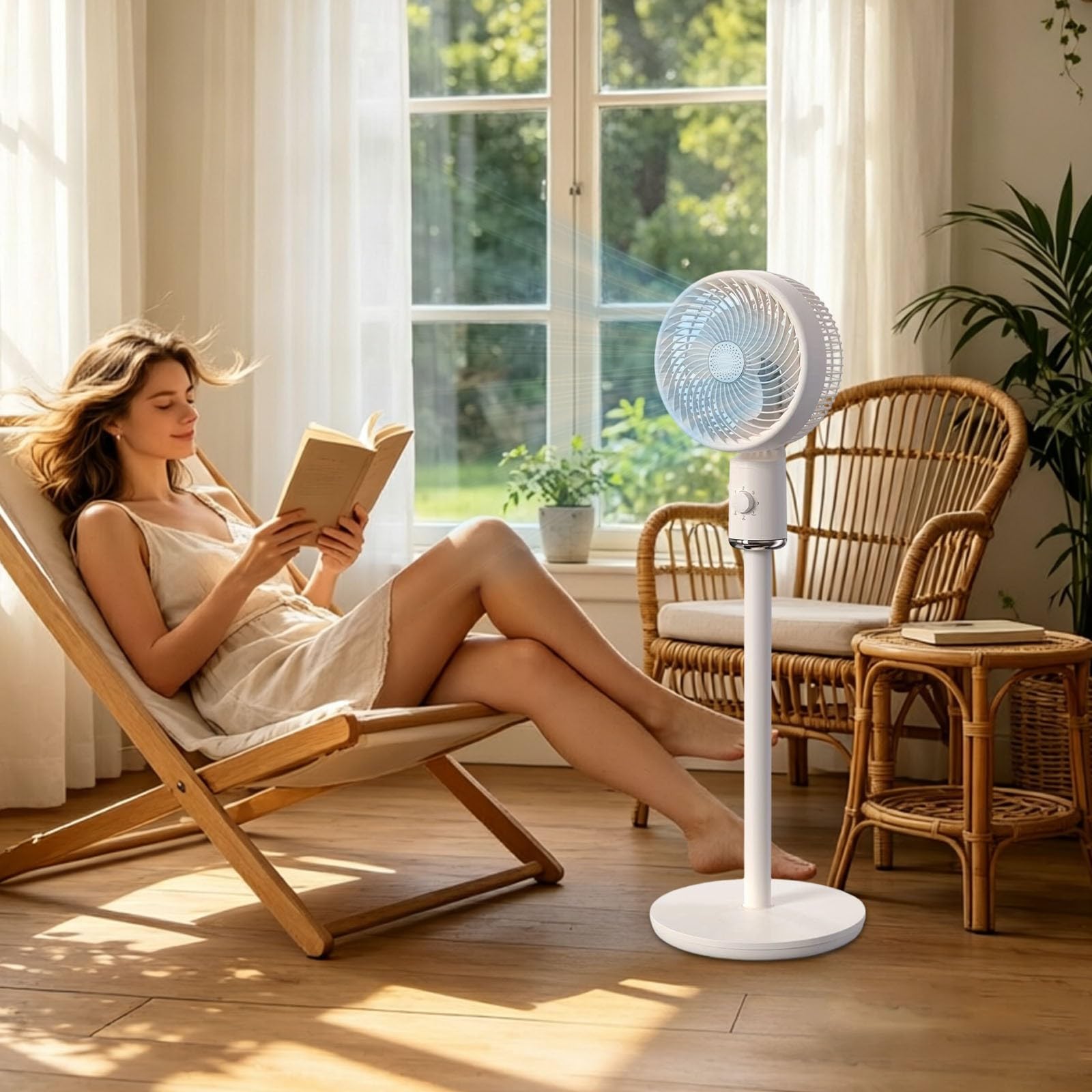 Ventilatore USB portatile in piedi regolabile in altezza circolazione dell'aria silenziosa per casa, camera da letto, scrivania, spazio di lavoro con testa oscillante, impostazioni di velocità