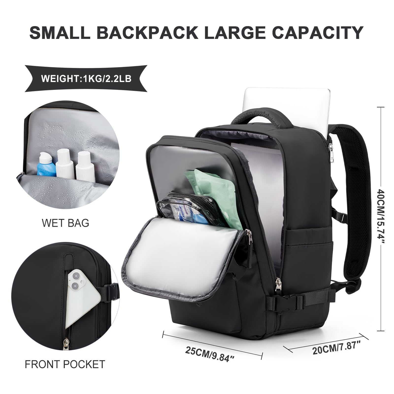 SZLX Zaino Ryanair 40x20x25 Sottovuoto Bagaglio a Mano 40x30x20 Sottovuoto Zaino da Viaggio 45x36x20 Easyjet Donna Cabina Borsa da Viaggio Uomo Zaino Laptop 14 Pollici Impermeabile Travel Backpack