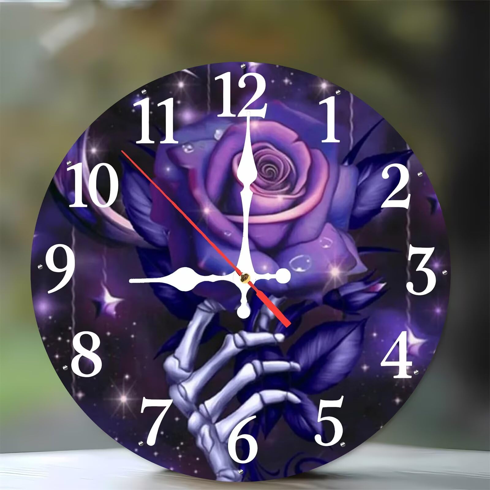 Horloge Murale Crâne Violet Décoration Silencieuse de Cuisine