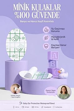 Transformacion 20 Adet Bebek Çocuk Banyo Kulak Koruyucu Bant Su Geçirmez Duş Havuz Koruma Bandı 5x7 cm 718095