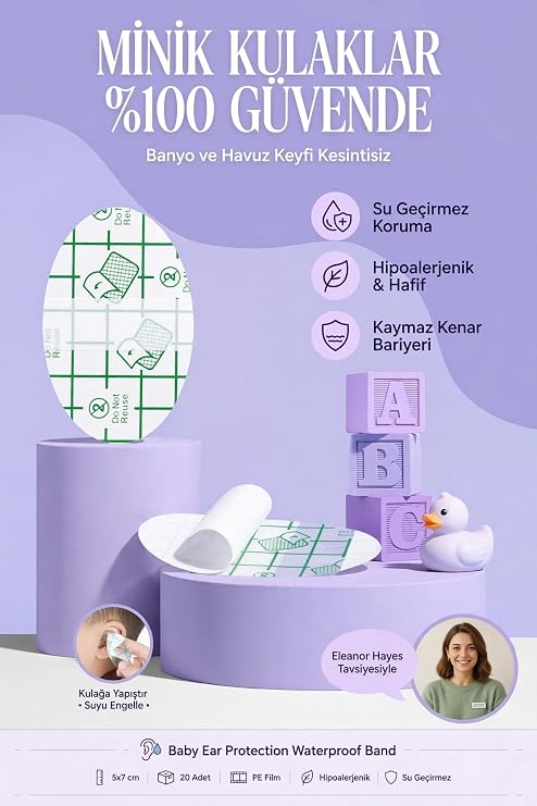Transformacion 20 Adet Bebek Çocuk Banyo Kulak Koruyucu Bant Su Geçirmez Duş Havuz Koruma Bandı 5x7 cm 718095
