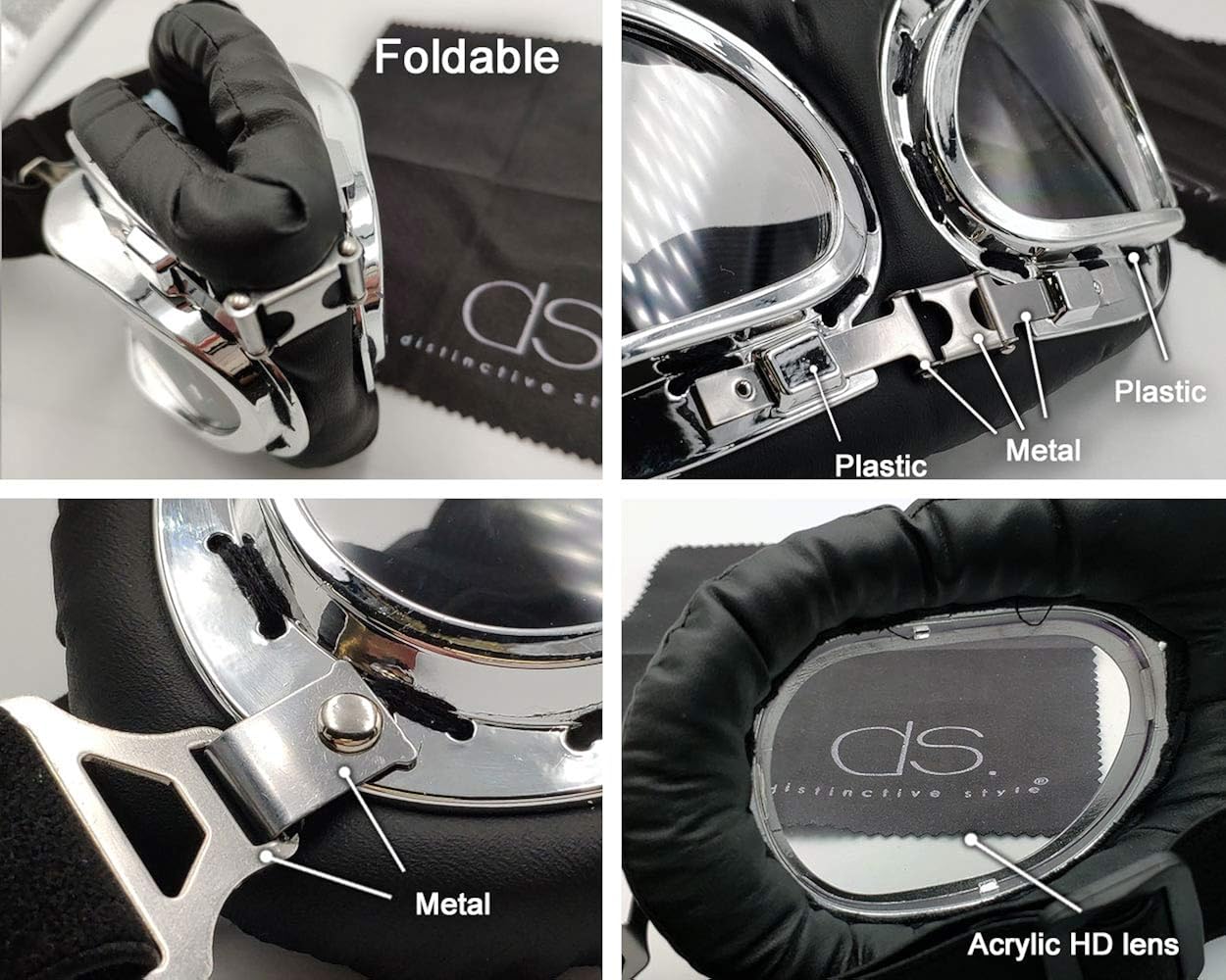 Cosplay Goggles Steampunk Motorcycle Goggles for Costume Retro Pilot Style Goggles, Black - Clear Lens - Image 3