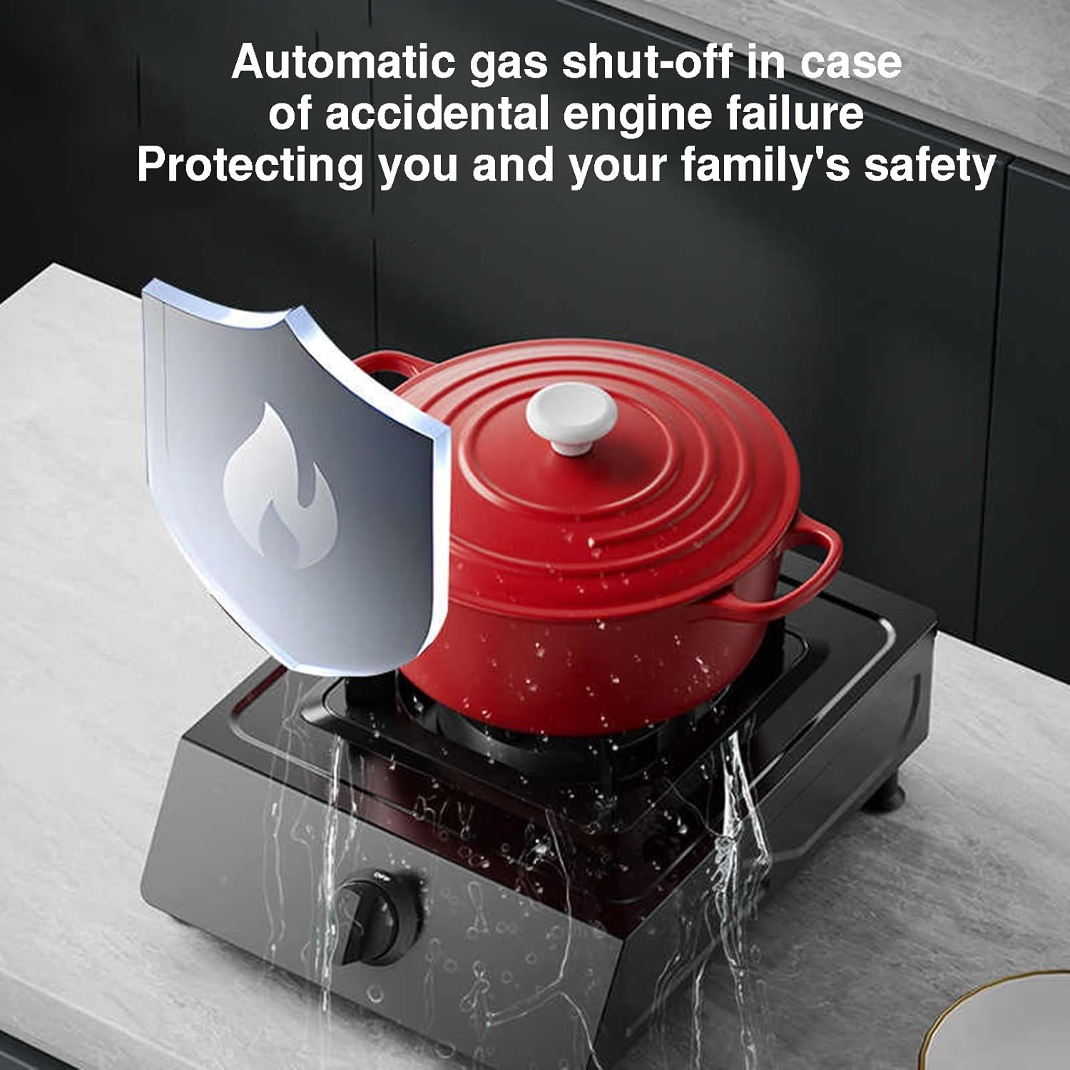 Portable Gas Stove,5.2KW 9-cavity High-Efficiency Cooktop,Stainless Steel Single-burner Countertop,with Flame Failure Protection,for Emergency Cooking(LPG)