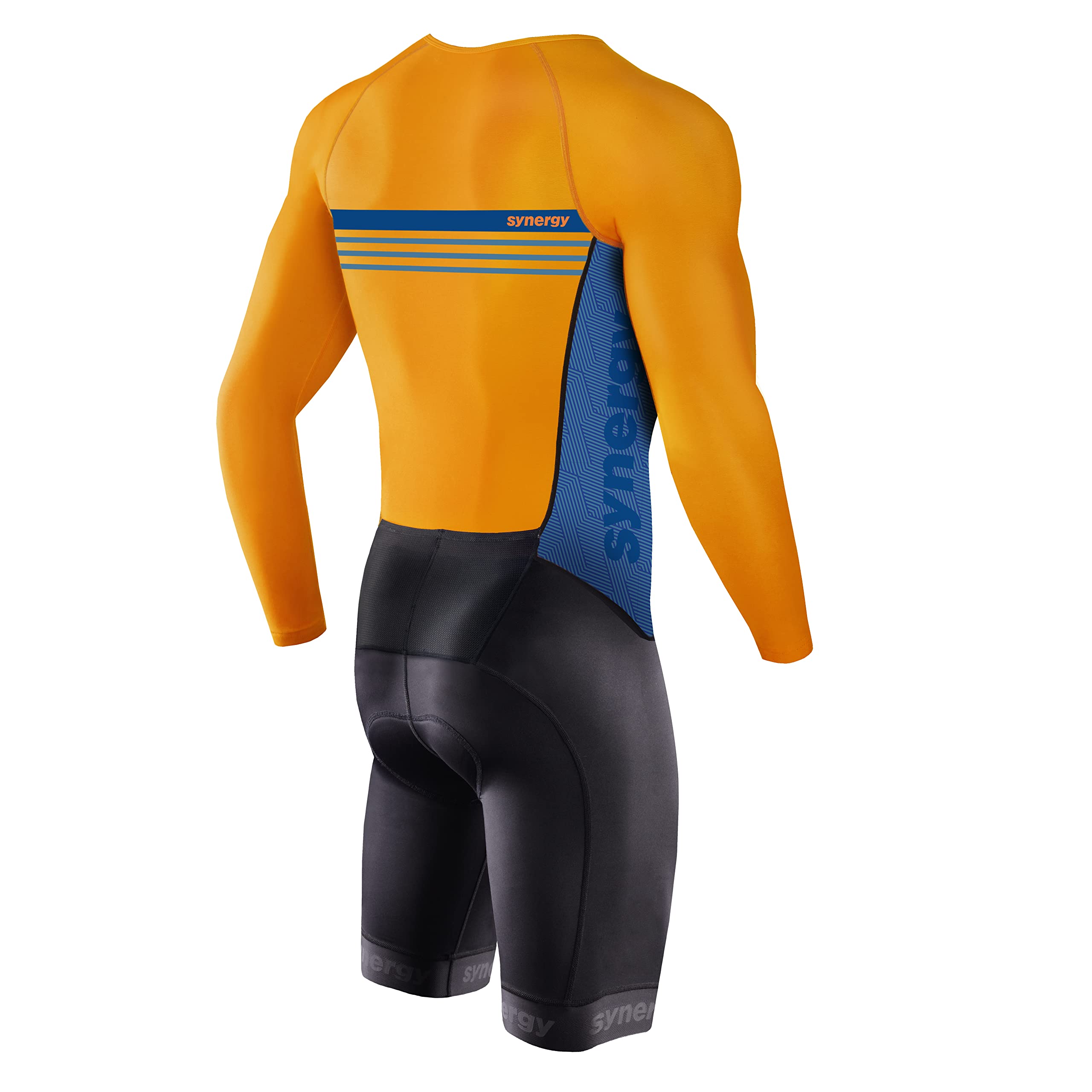 Synergy Men's Trisuit - Pro Thermal Long Sleeve Cycling Skinsuit (X-Large, Neon Tangerine/Sky)