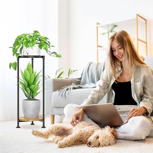 Miniatura 8 de LASZOLA Soporte para Plantas de Interior de 2 Niveles Negro para Maceteros de Flores Grandes y Altos de Servicio Pesado, Estante Vertical de Metal