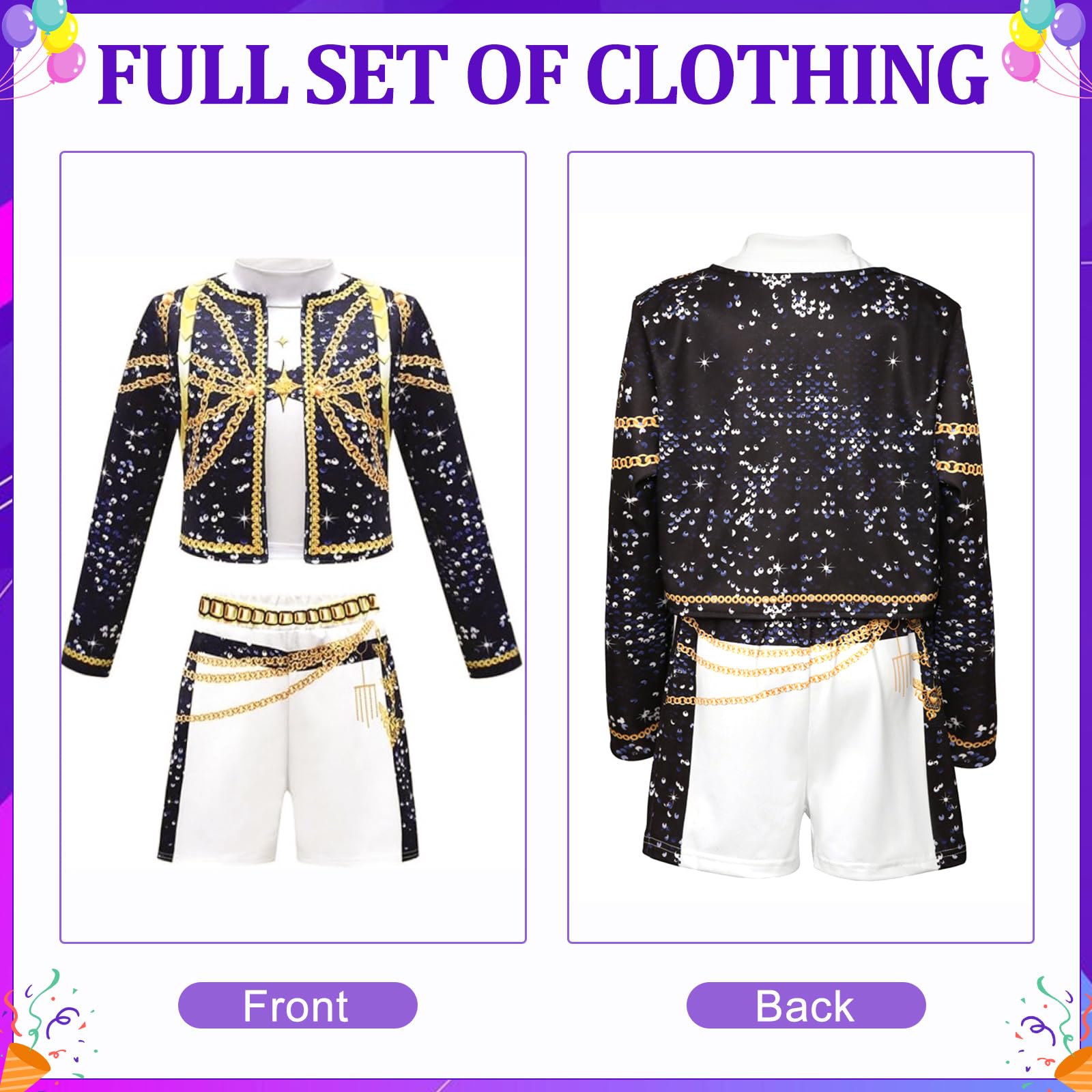 JIASHA K-P0p Dem0 Cosplay Enfants Deguisement, 3PCS Deguisement Dem0 Hun-te, Anime Cosplay Costume, P0p Singers Déguisement Complet pour Fête, Mädchen Costume für Karneval Cosplay - 4