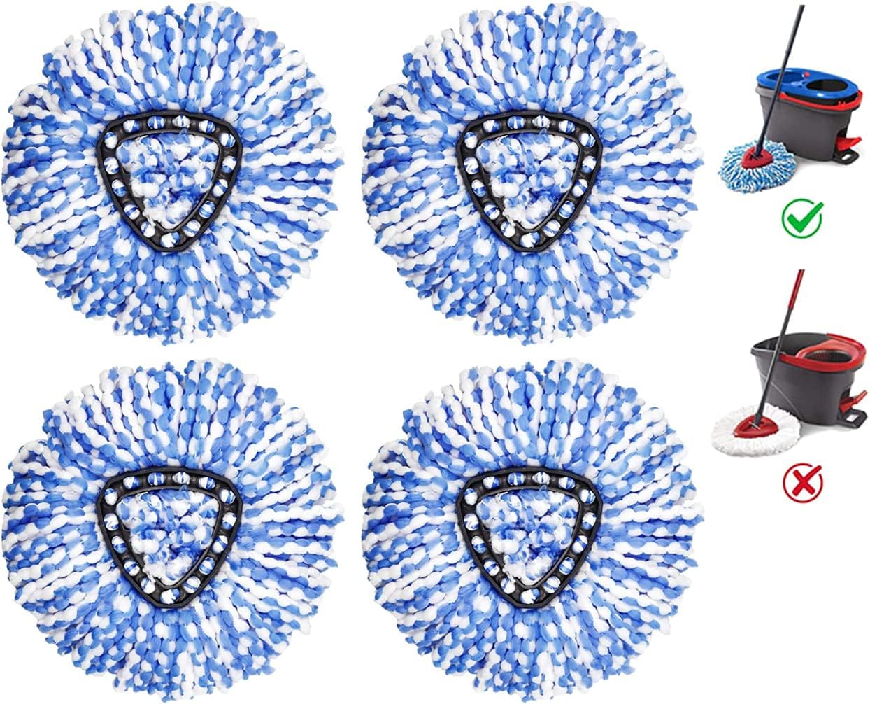 Spin Mop Replacement Head - 4 Pack RinseClean Mop Refills Compatible with O-Cedar Triangle Spin Mop, Microfiber Mop Replace Head Easy Cleaning Floor Head Mop (for 2 Tank System ONLY)