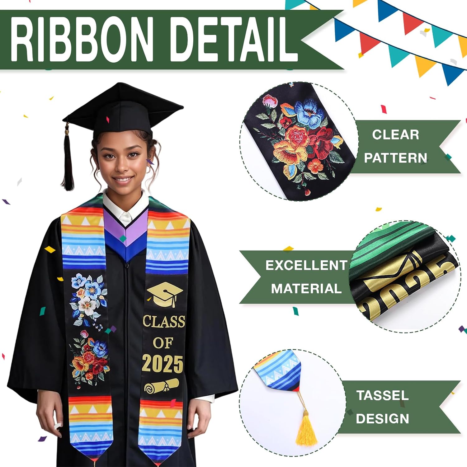 Mexican Graduation Sash Class of 2025 Graduation Stole Gift, American Grad Art Serape Stole Sash for Graduation's Day (Style-3)