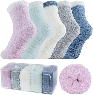 Century Star Fuzzy Socks for Women Cozy Slipper Fluffy Christmas Gift Casual Home Winter Warm Sleeping Crew Sock