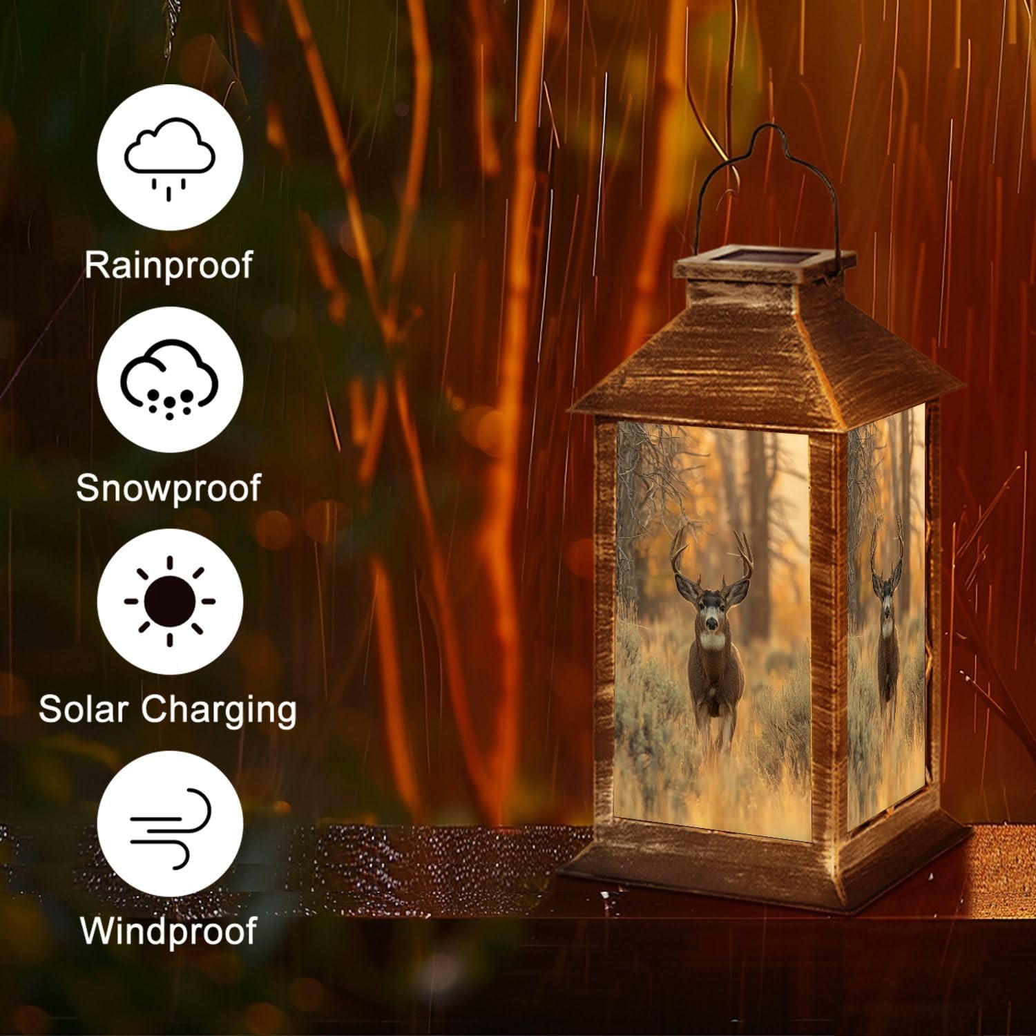 Solar Lanterns Whitetail Deer Buck Fall Outdoor Waterproof Hanging Solar Light Outside Lights for Patio Yard House Lawn Decor Birthday Gifts for Women Mom