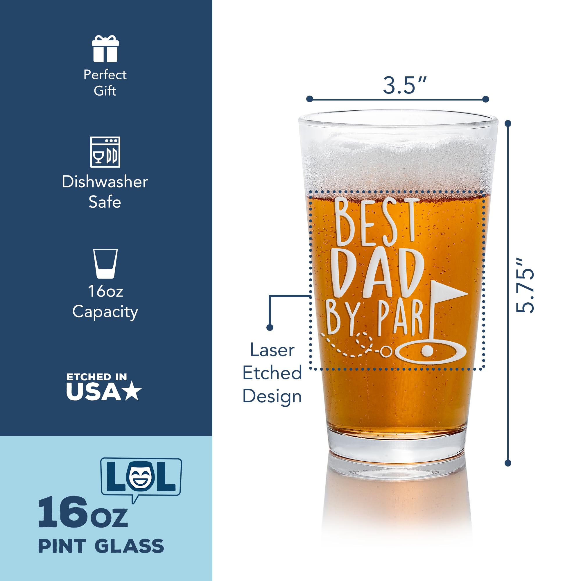 Best Dad By Par Pint Glass - Birthday Gifts For Dad, Father Son Gift, Father'S Day Gift, Funny Dad Beer Glass, Golf Gift, Gift for Golfers
