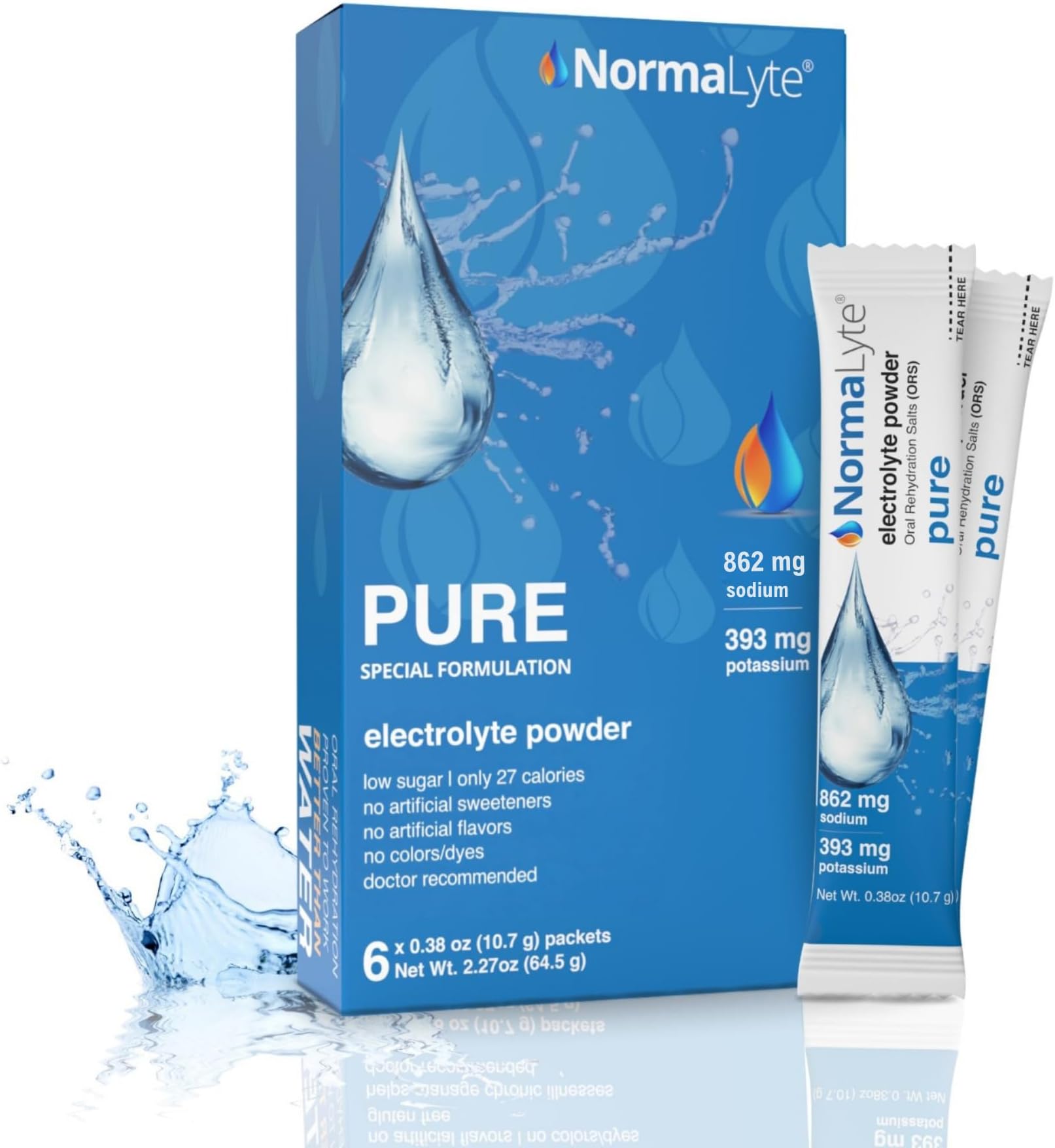 NormaLyte Pure - Electrolyte Powder Packets | Clinically Studied Electrolyte Drink Mix | 6 Count Effective Hydration Sticks