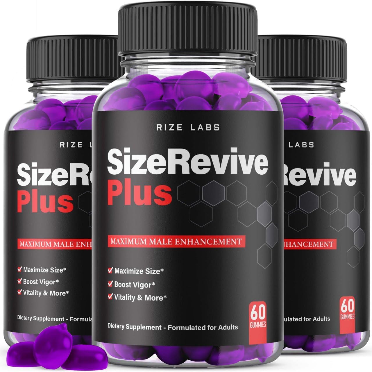 (3 Pack) Size Revive Plus, Official Size Revive Plus Gummies, All-Natural Supplement for Men, Premium Male Formula for Active & Healthy Lifestyle, Size Revive+ Performance Support (180 Gummies)