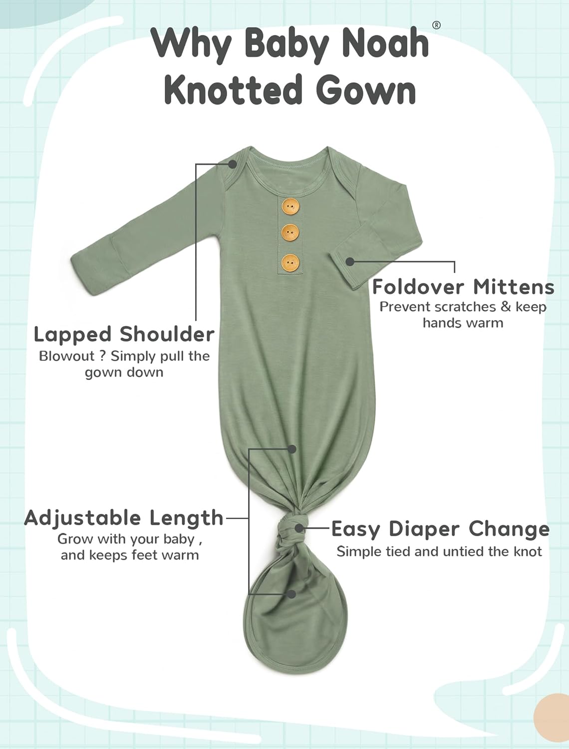 2Pk Newborn Baby Knotted Gowns, Soft Sleeper Coming Home Outfit with Hello World Announcement Sign & Ink Pad for Baby Birth - Image 5