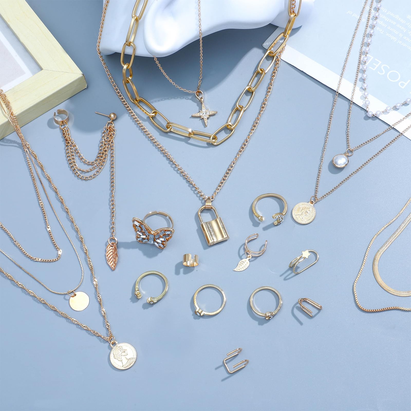 NEWITIN 69 Pcs Gold Jewelry Set for Women Hypoallergenic Bohemian Jewelry view 4