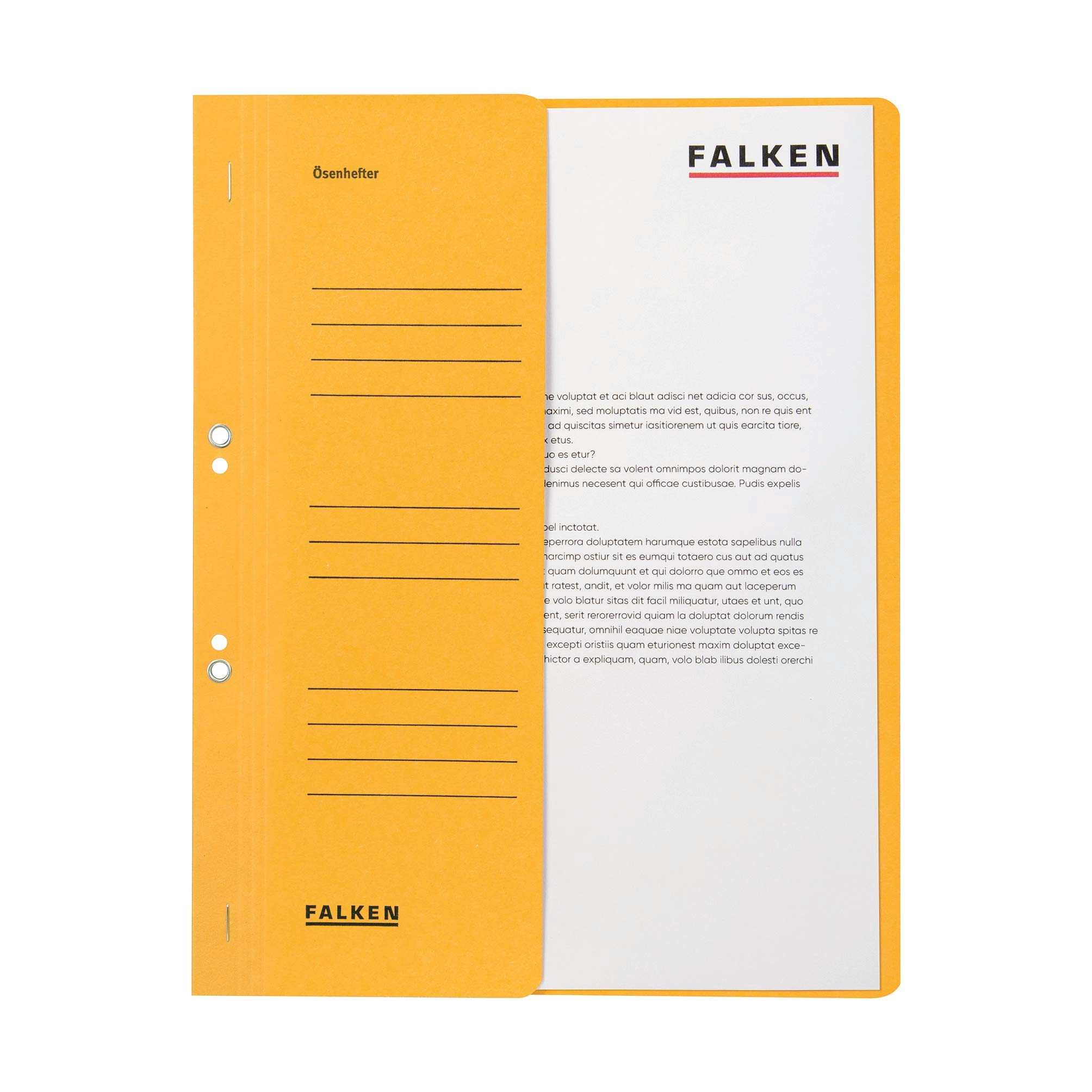FALKEN 50x Ösenhefter aus Recycling-Karton für DIN A4 gelb | Made in Germany mit halbem Vorderdeckel und Behördenheftung Hefter Sammelmappe Dokumentenmappe