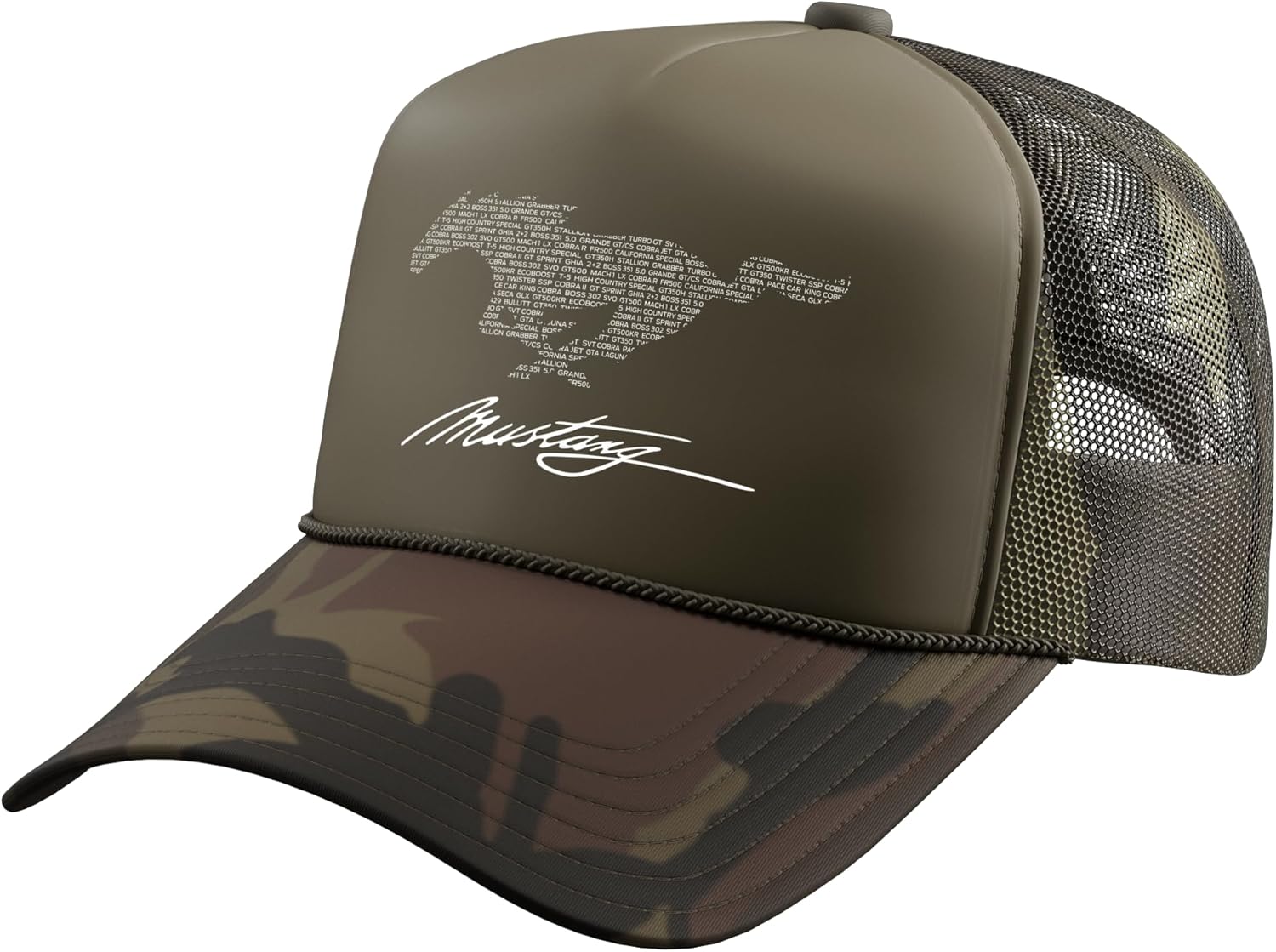 Mustang Model Names Trucker Hat with Adjustable Mesh Back