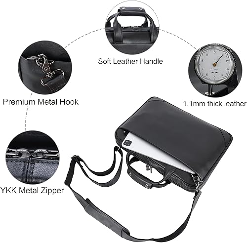 Miniatura 5 de Maletín delgado de cuero para hombres 15.6 "portátil Crossbody Messenger Bag Business Work Lawyer Attache Case