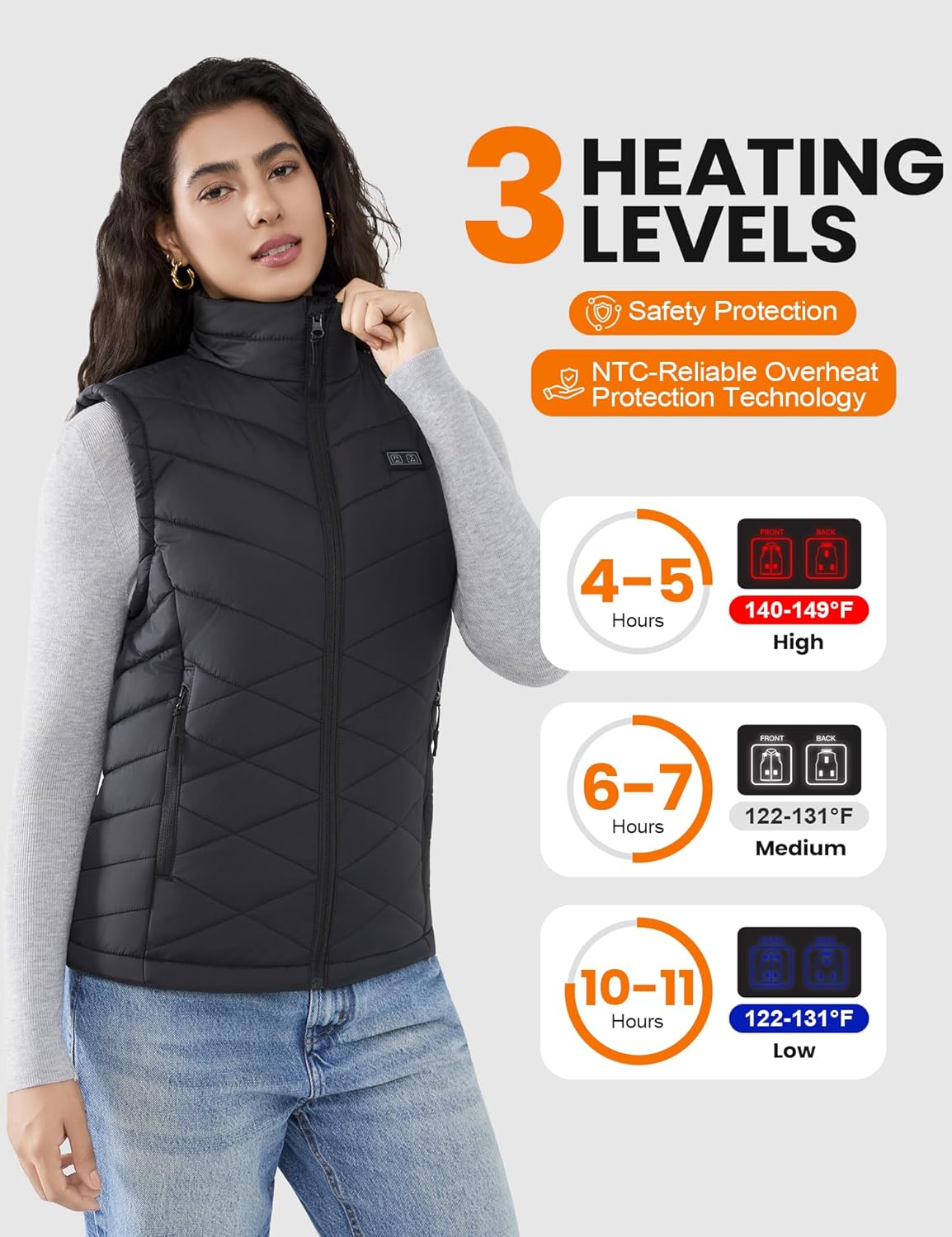 Heated Vest Women with 18400mAh 7.4V USB-C Rechargeable Battery, Quilted Electric Vests, Stylish Heating Vest - Image 4