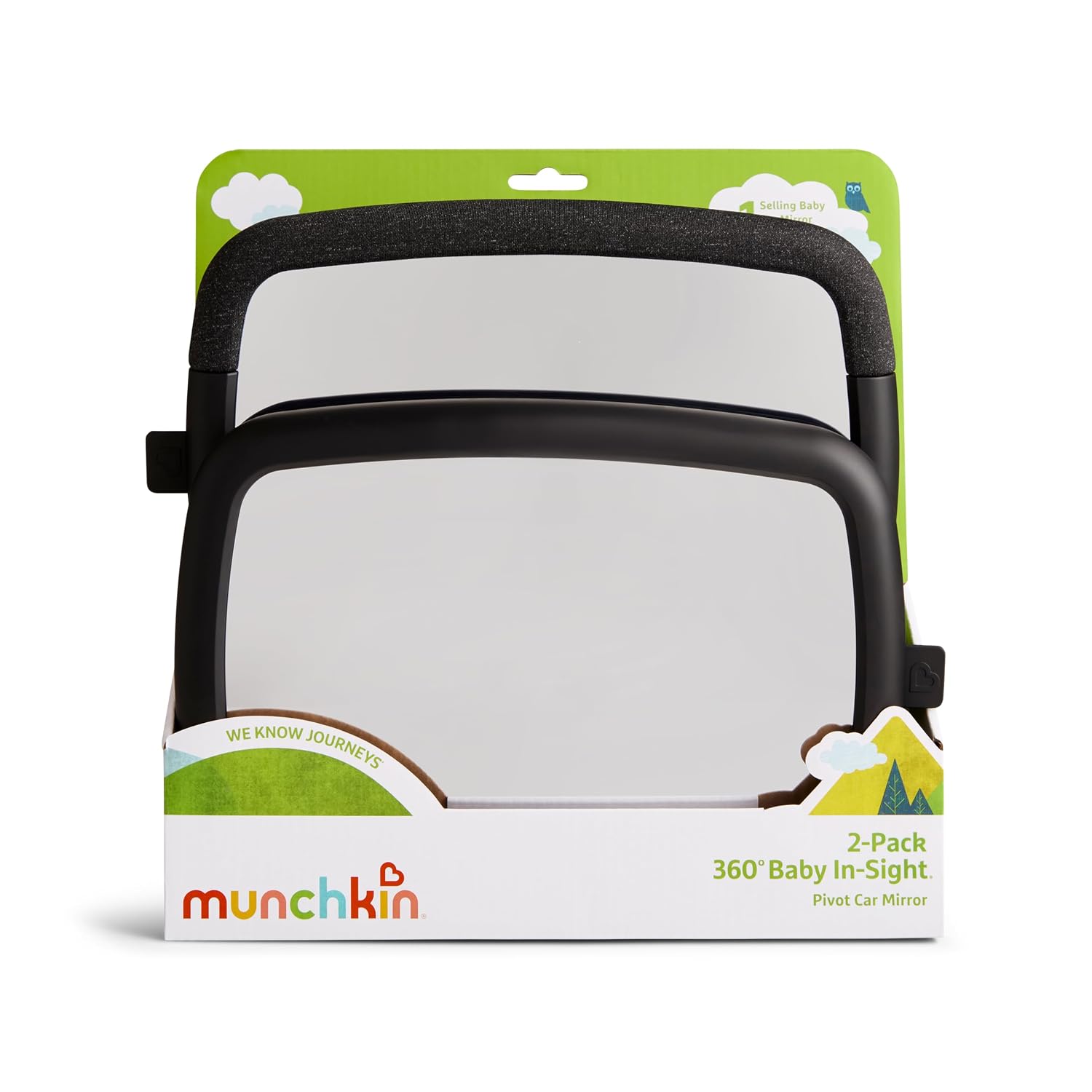 Munchkin Pivot 360 Baby Car Mirror for Rear-Facing Car Seats, Black, 2 Pack