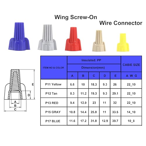 Miniatura 4 de 100 conectores de tuercas de alambre aladas, amarillo de 22-10 AWG, tapas de alambre de tornillo eléctrico de fácil giro (P11 amarillo)