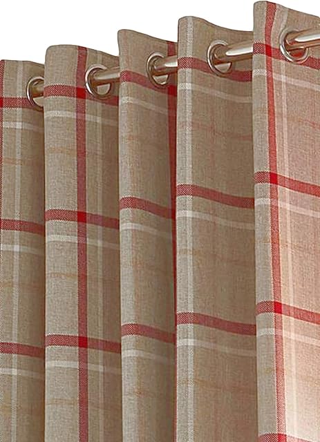 kellyuk Hudson Check/Checked Highland Tartan Ring Top Eyelet Lined Curtains (Red, 45" x 54", Pair)
